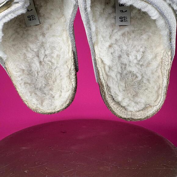 Birkenstock Arizona Shearling Antique White Suede Double Strap Sandal US 9 - Picture 9 of 9